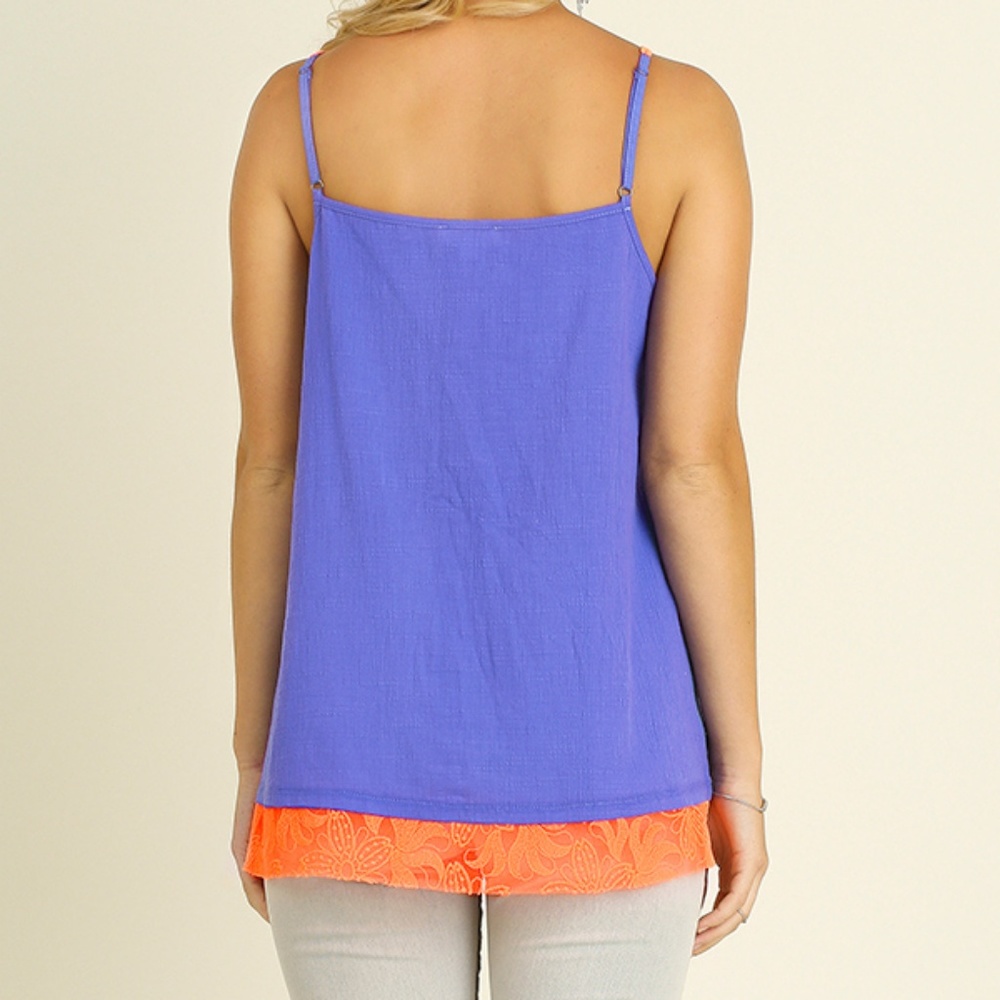 Umgee Festival Neon Electric Blue Orange Embroidered Lace Tank Top Size S M L - Picture 2 of 4